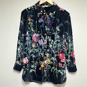 Soft Surroundings Dark Floral Velvet Button Down Shirt